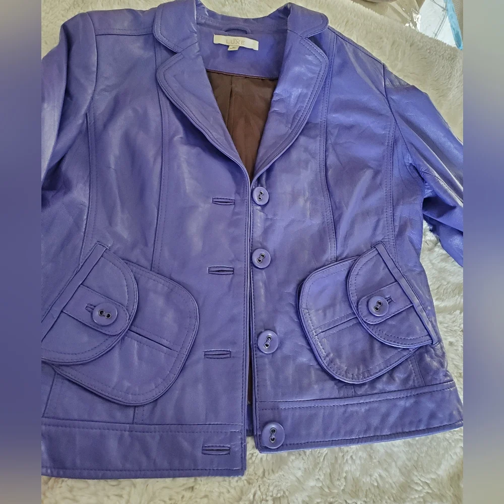 Purple 100% lambskin jacket CACHE LUXE, extremely soft, size M - Picture 8 of 16